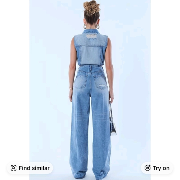Fashion Nova Light Blue Denim Cutout Jumpsuit - Picture 6 of 6
